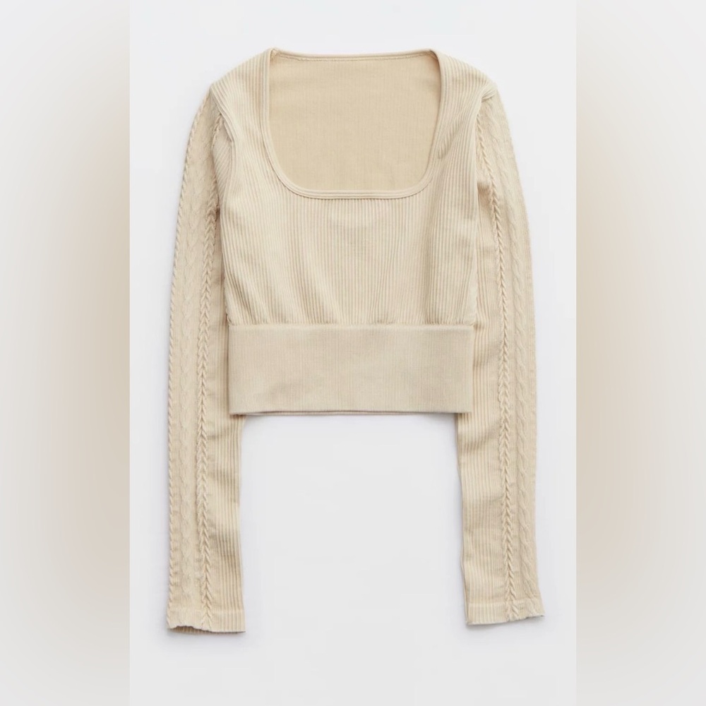 Offline by Aerie Seamless Cable Square Neck Long Sleeve T Shirt